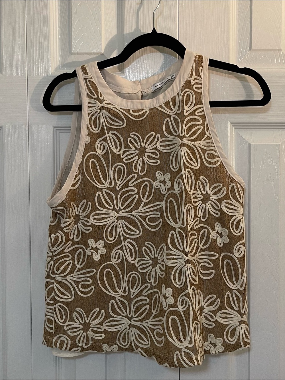 Staccato Brown Tank Top with Cream Floral Embroidery